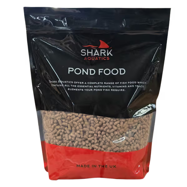 Shark Aquatics pond food package with black and red design