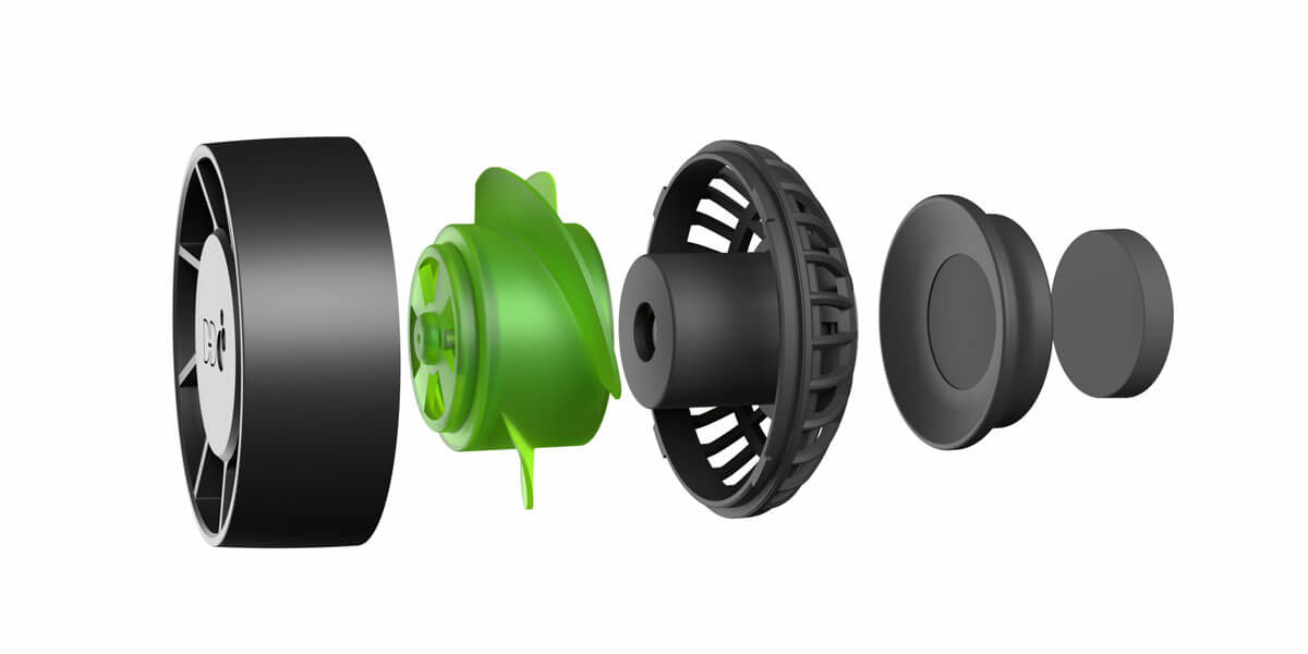 D-D Funktion Wave Pump disassembled to show individual components