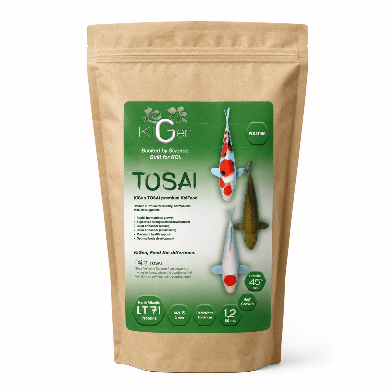 KiGen Tosai Premium Koi Food – 3mm Floating Growth Food for Young Koi