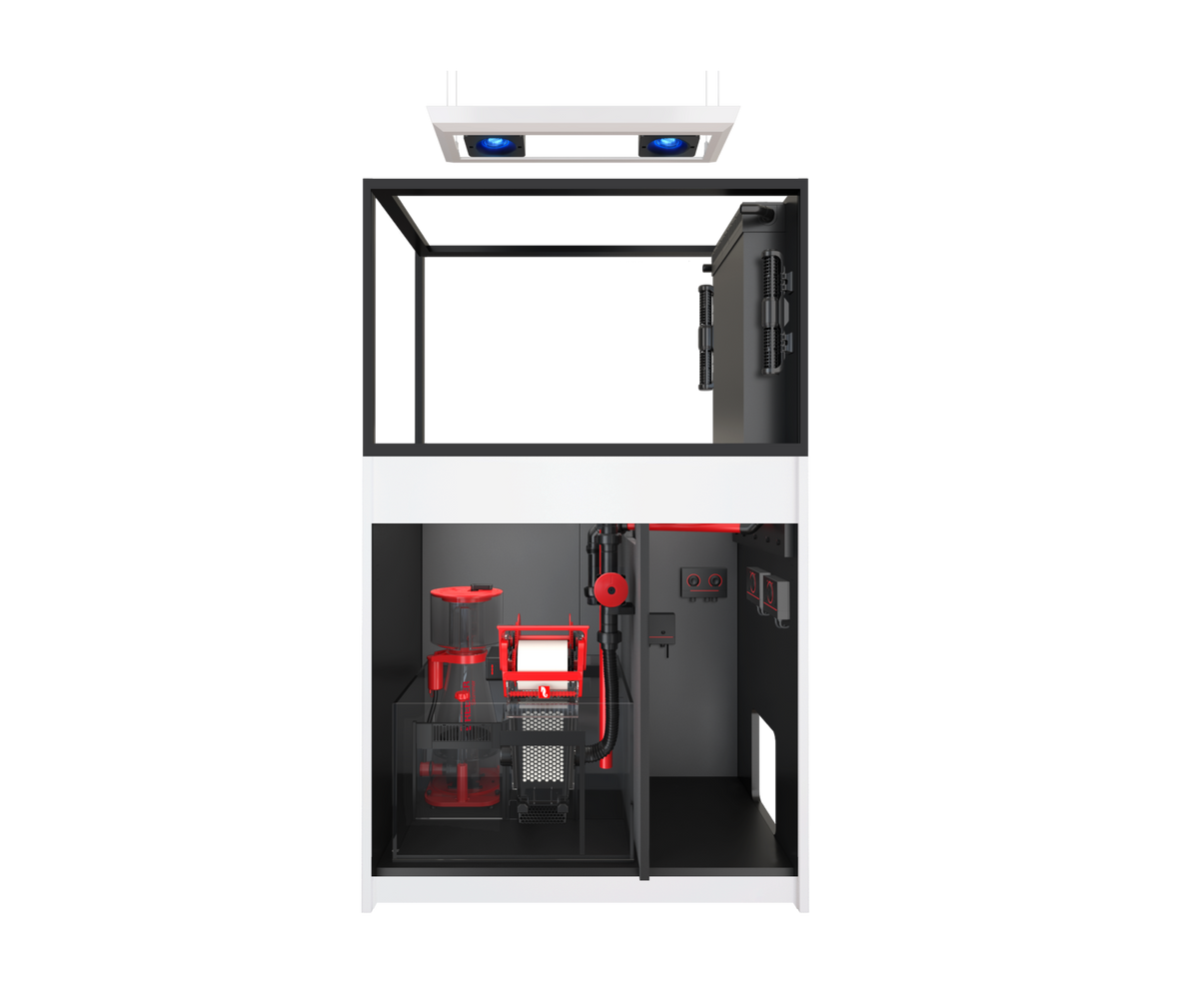 Red Sea REEFER MAX Peninsula 350 G3+ Aquarium – manufacturer view with cabinet doors removed