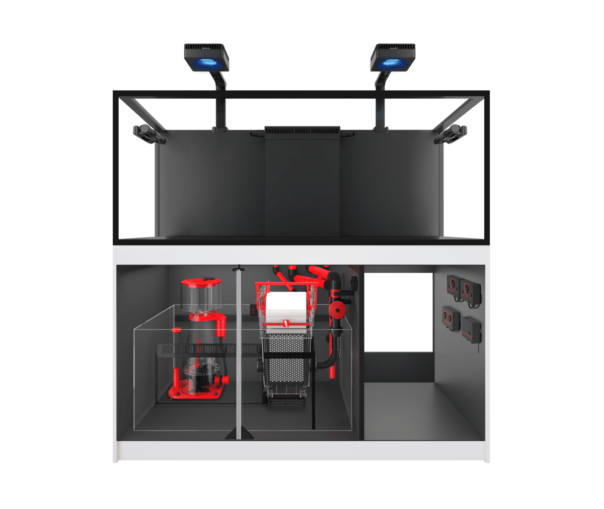 Red Sea REEFER MAX 625 G3+ Aquarium – manufacturer view with cabinet doors removed