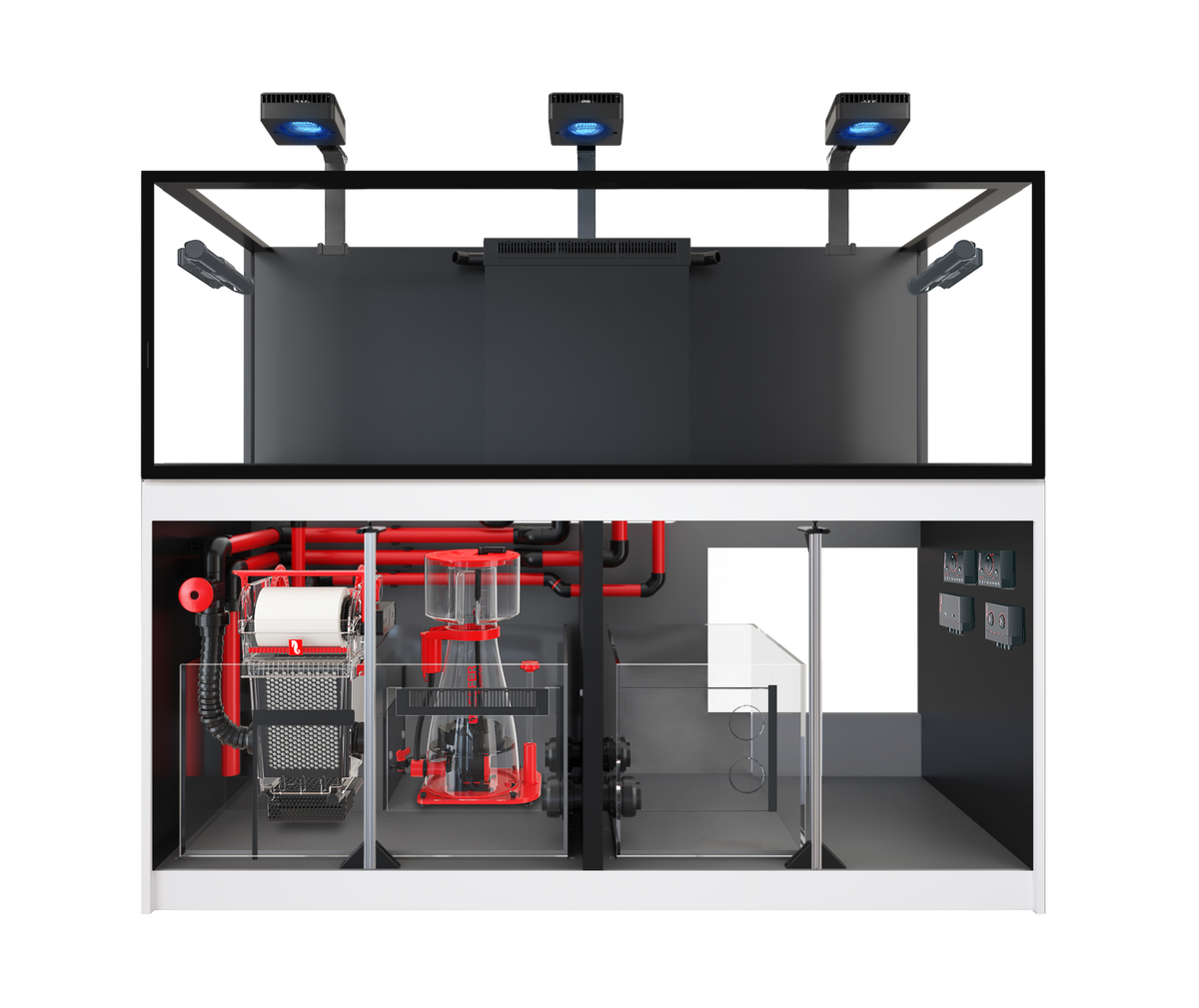 Red Sea REEFER MAX 750 G3+ Aquarium – manufacturer view with cabinet doors removed