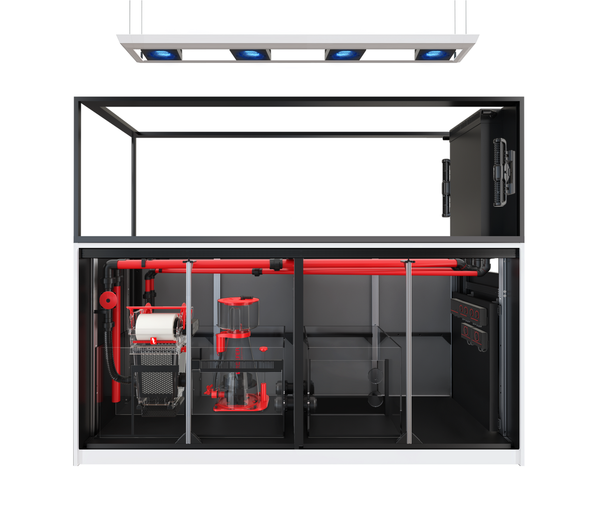 Red Sea REEFER MAX Peninsula S-950 G3+ Aquarium – manufacturer view with cabinet doors removed