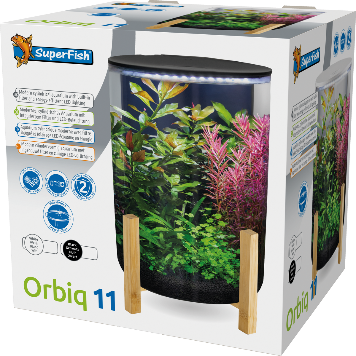 SuperFish Orbiq 11 aquarium in black – angled view