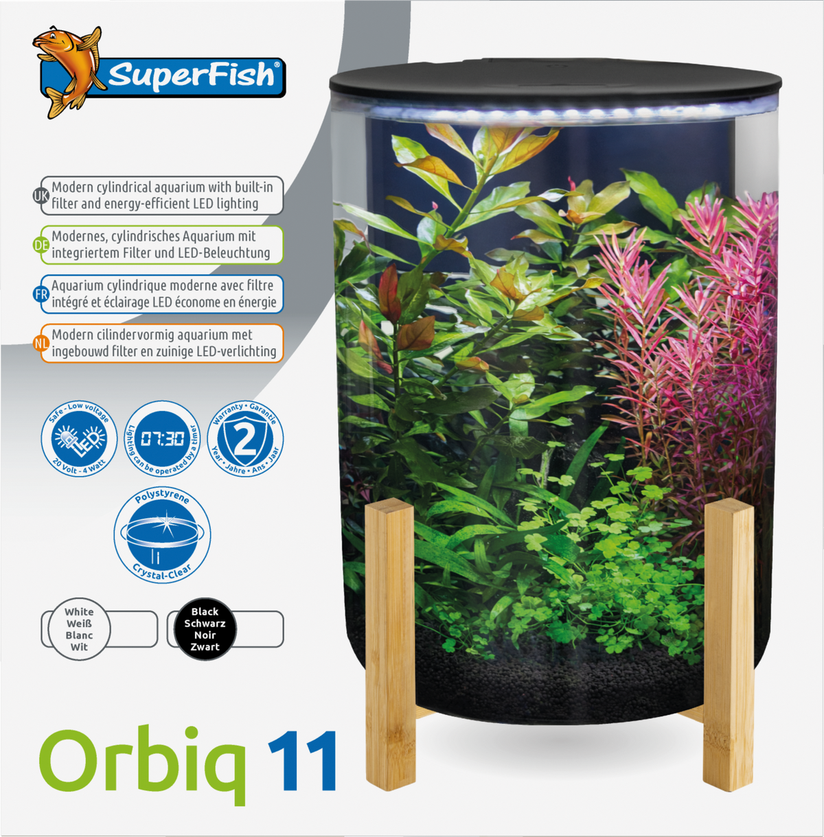 SuperFish Orbiq 11 aquarium in white – front view